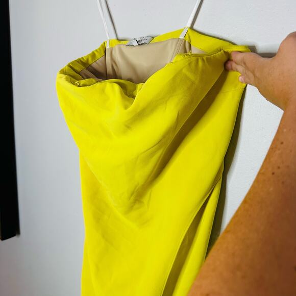 HALSTON Yellow Lil Crepe Strapless Overlay Side Zipper Jumpsuit Dress Size 2 - Picture 9 of 16